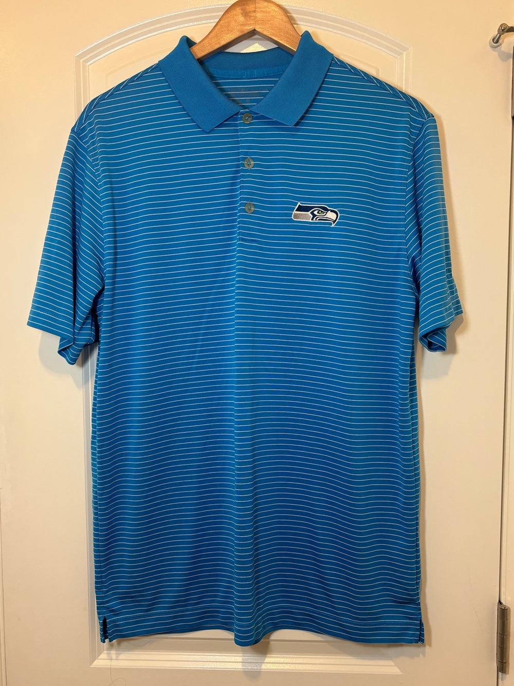 Nike Blue Striped Polo with Seahawks Logo